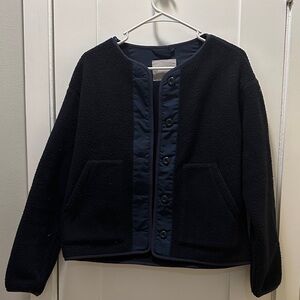 Everlane Navy Blue Fleece Snap Button Jacket Size Small